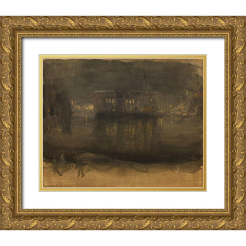 Amsterdam Nocturne Gold Ornate Wood Framed Art Print with Double Matting by Whistler, James McNeill