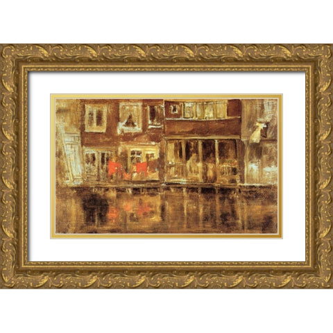 The Canal Amsterdam Gold Ornate Wood Framed Art Print with Double Matting by Whistler, James McNeill