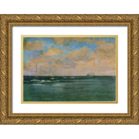The Bathing Posts, Brittany Gold Ornate Wood Framed Art Print with Double Matting by Whistler, James McNeill