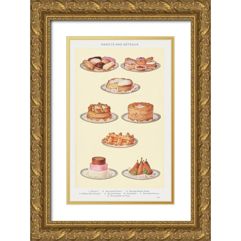 Sweets and Gâteaux Gold Ornate Wood Framed Art Print with Double Matting by Mrs. Beeton''s Book of Household Management