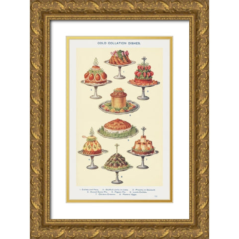 Cold Collation Dishes Gold Ornate Wood Framed Art Print with Double Matting by Mrs. Beeton''s Book of Household Management