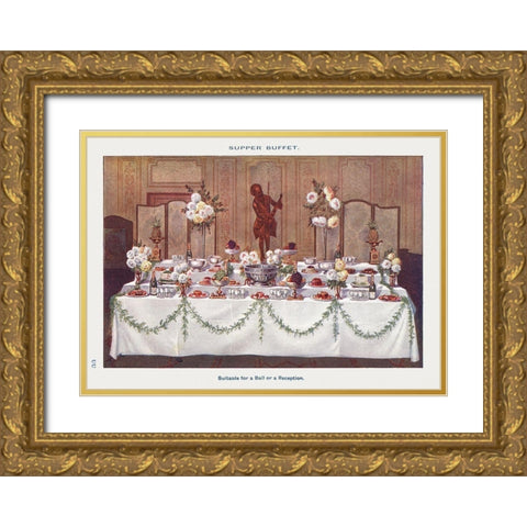 A Supper Buffet for Ball or Reception Gold Ornate Wood Framed Art Print with Double Matting by Mrs. Beeton''s Book of Household Management