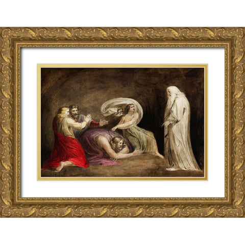 Witch of Endor raising the spirit of Samuel Gold Ornate Wood Framed Art Print with Double Matting by Blake, William
