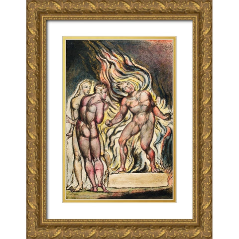 Los and Enitharmon knew that the Satan is Urizen from Milton Gold Ornate Wood Framed Art Print with Double Matting by Blake, William