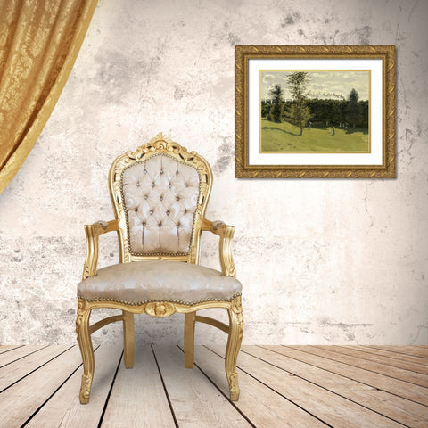 Train in the Countryside Gold Ornate Wood Framed Art Print with Double Matting by Monet, Claude