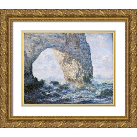 The Manneporte At Etretat Gold Ornate Wood Framed Art Print with Double Matting by Monet, Claude