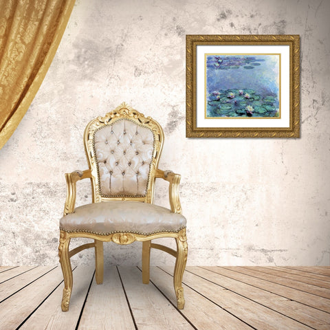 WATER LILIES NYMPHEAS Gold Ornate Wood Framed Art Print with Double Matting by Monet, Claude