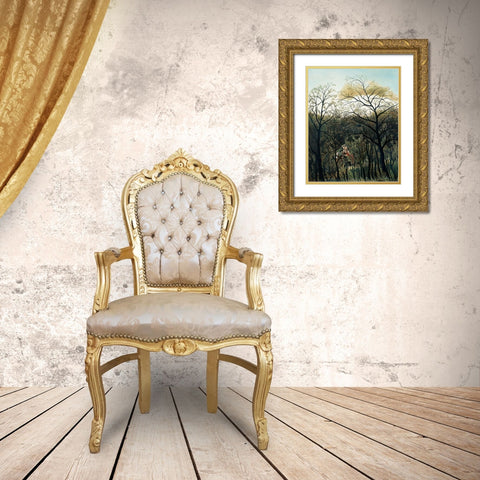 Rendezvous in the Forest Gold Ornate Wood Framed Art Print with Double Matting by Rousseau, Henri