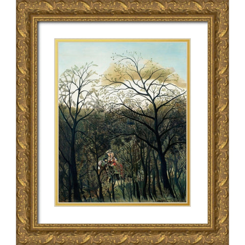 Rendezvous in the Forest Gold Ornate Wood Framed Art Print with Double Matting by Rousseau, Henri