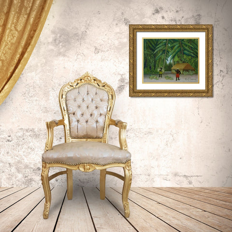 Banana Harvest 1910 Gold Ornate Wood Framed Art Print with Double Matting by Rousseau, Henri