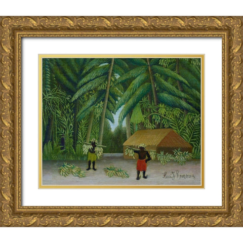Banana Harvest 1910 Gold Ornate Wood Framed Art Print with Double Matting by Rousseau, Henri