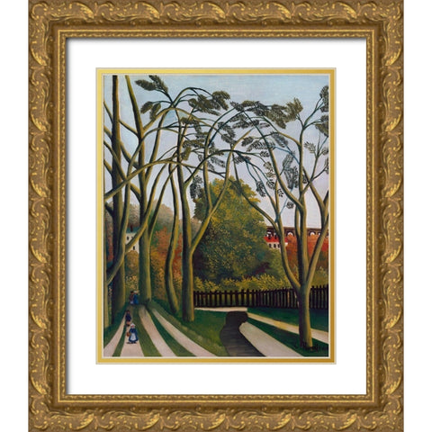 The Banks of the Bievre near Bicetre 1909 Gold Ornate Wood Framed Art Print with Double Matting by Rousseau, Henri