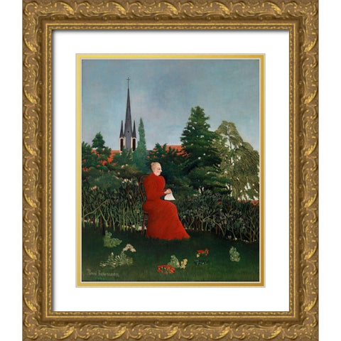 Portrait of a Woman in a Landscape 1896 Gold Ornate Wood Framed Art Print with Double Matting by Rousseau, Henri
