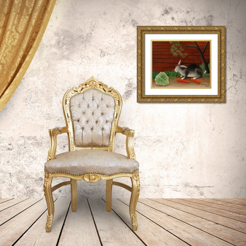 The Rabbits Meal 1908 Gold Ornate Wood Framed Art Print with Double Matting by Rousseau, Henri