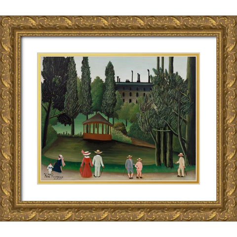 View of Montsouris Park, the Kiosk 1910 Gold Ornate Wood Framed Art Print with Double Matting by Rousseau, Henri