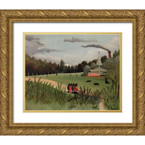 Landscape and Four Young Girls 1895 Gold Ornate Wood Framed Art Print with Double Matting by Rousseau, Henri