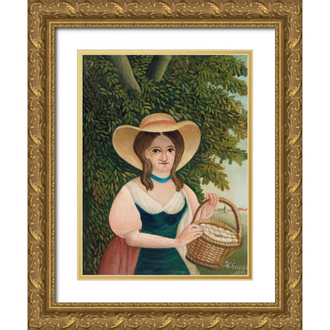 Woman with Basket of Eggs 1910 Gold Ornate Wood Framed Art Print with Double Matting by Rousseau, Henri