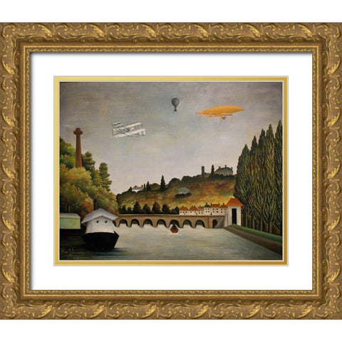 View of Pont de Sevres Gold Ornate Wood Framed Art Print with Double Matting by Rousseau, Henri