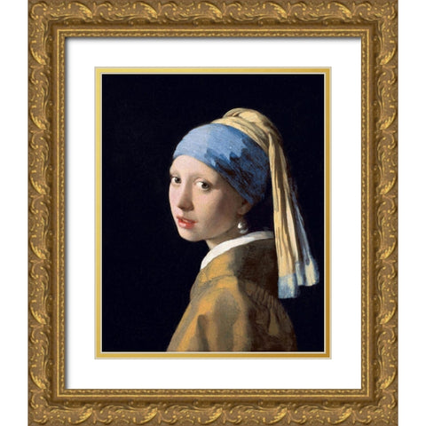Girl with a Pearl Earring Gold Ornate Wood Framed Art Print with Double Matting by Vermeer, Johannes