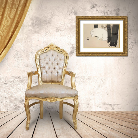 Dog and snail from Momoyogusa Gold Ornate Wood Framed Art Print with Double Matting by Sekka, Kamisaka