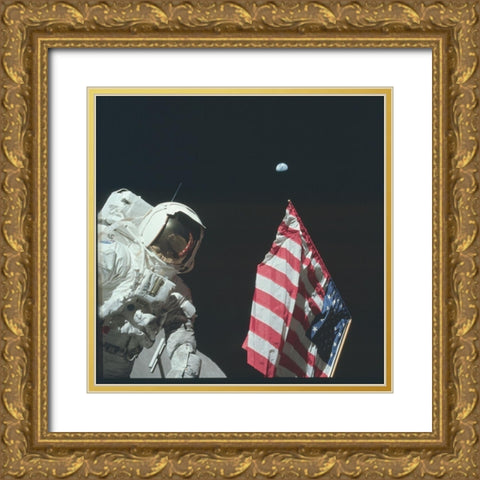 Apollo 17 Gold Ornate Wood Framed Art Print with Double Matting by NASA