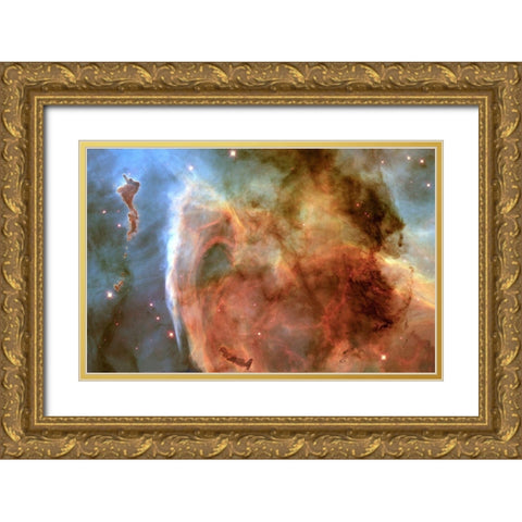 Light and Shadow in the Carina Nebula Gold Ornate Wood Framed Art Print with Double Matting by NASA
