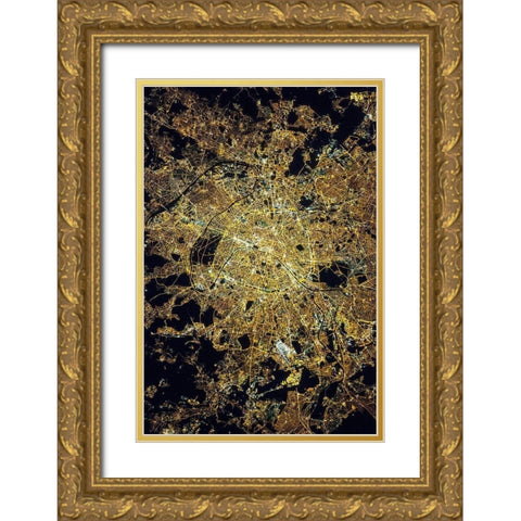 Paris at Night Gold Ornate Wood Framed Art Print with Double Matting by NASA