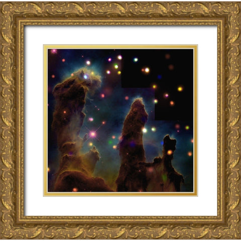 The Eagle Nebula, Pillars of Creation Gold Ornate Wood Framed Art Print with Double Matting by NASA