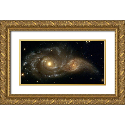 Two Spiral Galaxies Gold Ornate Wood Framed Art Print with Double Matting by NASA