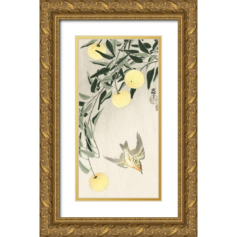 Cuckoo in the rain Gold Ornate Wood Framed Art Print with Double Matting by Koson, Ohara