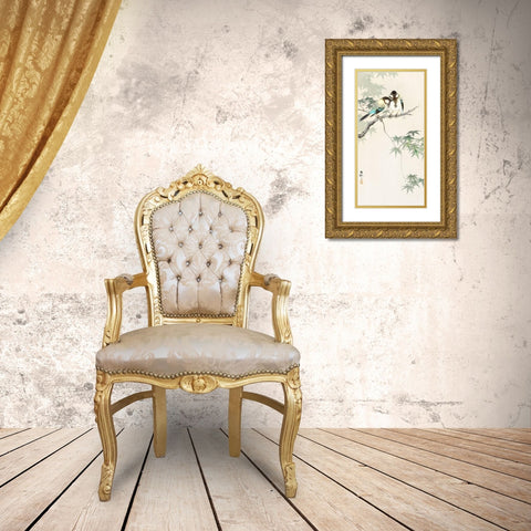 Great tits on maple branch Gold Ornate Wood Framed Art Print with Double Matting by Koson, Ohara