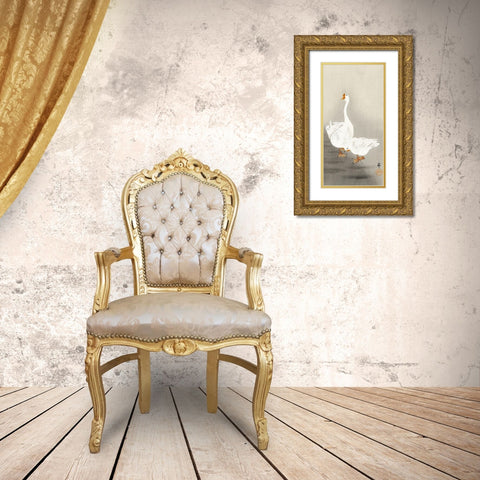 Two geese Gold Ornate Wood Framed Art Print with Double Matting by Koson, Ohara