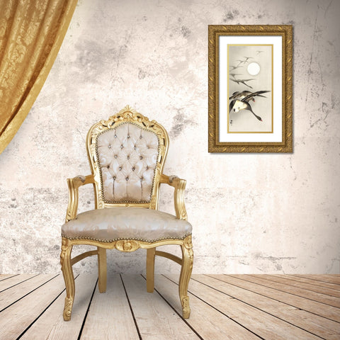 Geese at full moon Gold Ornate Wood Framed Art Print with Double Matting by Koson, Ohara