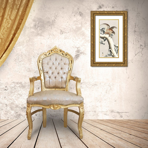 Eagle on a tree branch Gold Ornate Wood Framed Art Print with Double Matting by Koson, Ohara