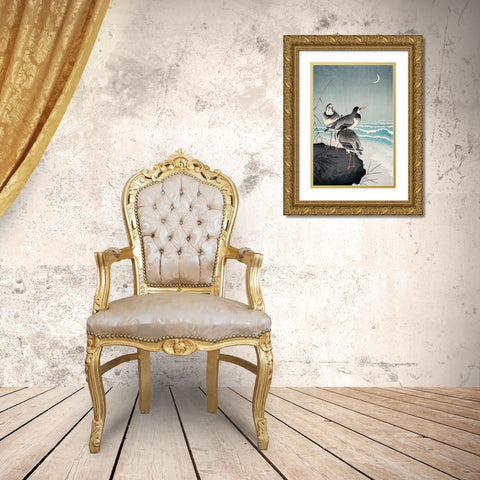 Snipes at the Shore Gold Ornate Wood Framed Art Print with Double Matting by Koson, Ohara