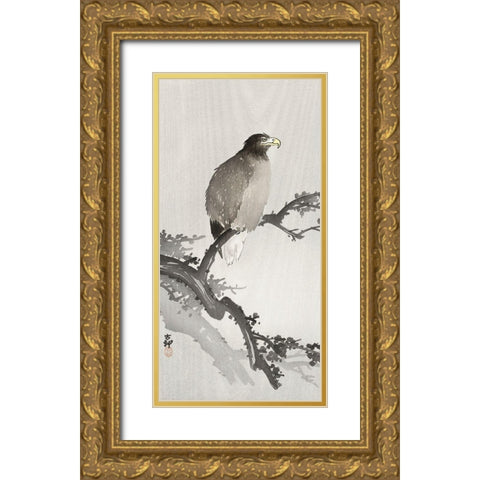 White-tailed eagle on branch Gold Ornate Wood Framed Art Print with Double Matting by Koson, Ohara