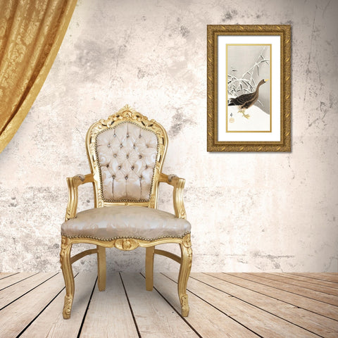 White-fronted goose in the snow Gold Ornate Wood Framed Art Print with Double Matting by Koson, Ohara