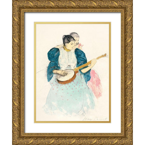The Banjo Lesson Gold Ornate Wood Framed Art Print with Double Matting by Cassatt, Mary