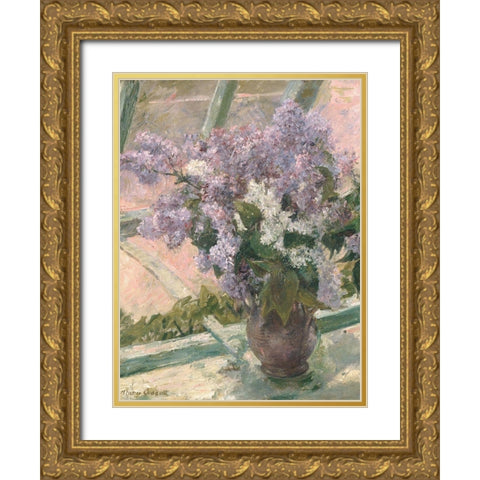 Lilacs in a Window Gold Ornate Wood Framed Art Print with Double Matting by Cassatt, Mary