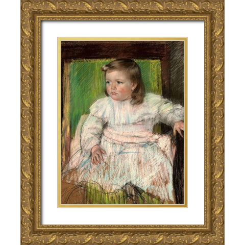 Pink Sash Gold Ornate Wood Framed Art Print with Double Matting by Cassatt, Mary