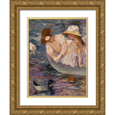 Summertime Gold Ornate Wood Framed Art Print with Double Matting by Cassatt, Mary