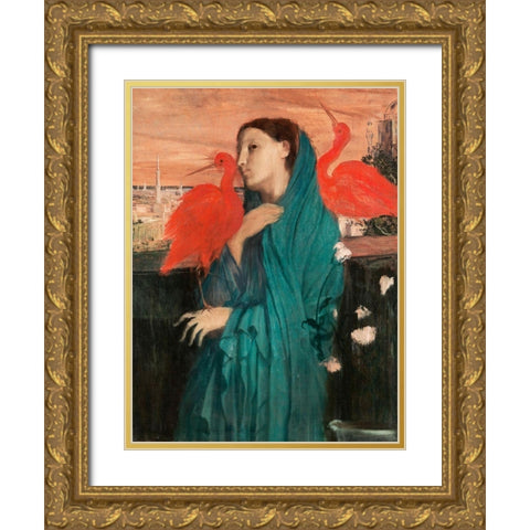 Young Woman with Ibis Gold Ornate Wood Framed Art Print with Double Matting by Degas, Edgar