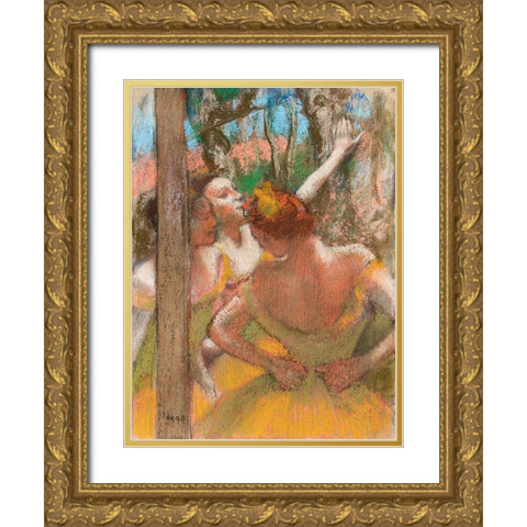 Dancers Gold Ornate Wood Framed Art Print with Double Matting by Degas, Edgar