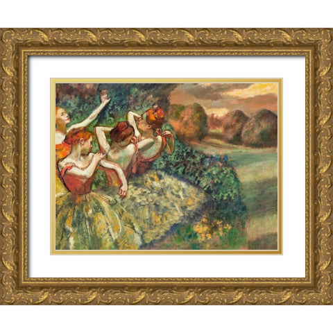 Four Dancers Gold Ornate Wood Framed Art Print with Double Matting by Degas, Edgar
