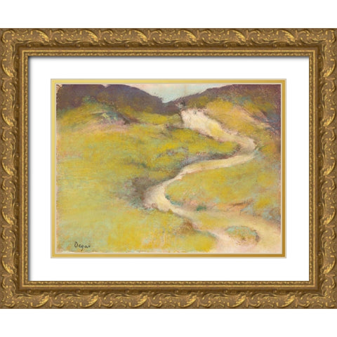 Pathway in a Field Gold Ornate Wood Framed Art Print with Double Matting by Degas, Edgar