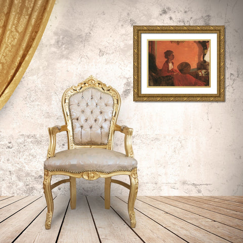 Madam Camus Gold Ornate Wood Framed Art Print with Double Matting by Degas, Edgar