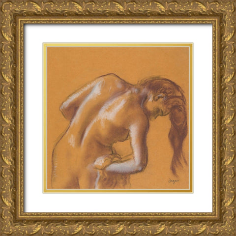 Nude lady. Bather Drying Herself Gold Ornate Wood Framed Art Print with Double Matting by Degas, Edgar