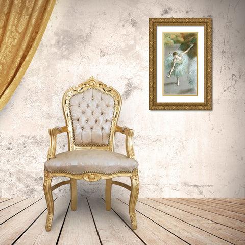 Dancer in Green Gold Ornate Wood Framed Art Print with Double Matting by Degas, Edgar