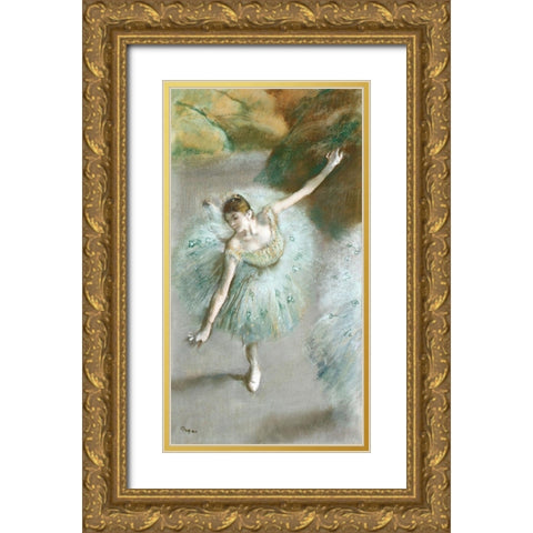 Dancer in Green Gold Ornate Wood Framed Art Print with Double Matting by Degas, Edgar