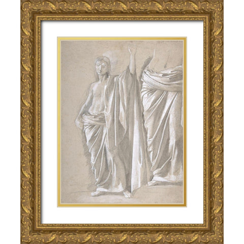 Study of a Draped Figure Gold Ornate Wood Framed Art Print with Double Matting by Degas, Edgar
